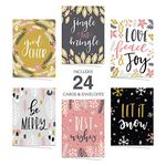 Modern Holiday Christmas Cards / 24 Grey, Pink and Mustard Holiday Cards with Matching Envelopes