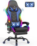 Devoko LED Gaming PC Chair with Footrest and Lumbar Support, Ergonomic Computer Massage Gaming Chair, Video Game Chairs for Adults, High Back Racing Chair, Maximum capacity 180kg (Black & Blue)