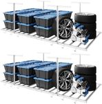 FLEXIMOUNTS 4x8 Overhead Garage Storage Rack with 6 Hooks, Adjustable Storage Organization System, Heavy-Duty Metal Ceiling Racks, 22.6" -39.4" Ceiling Dropdown, 2 Pack, White, Lite Series