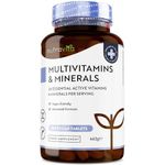 Multivitamins & Minerals - 365 Vegan Multivitamin Tablets - 1 Year Supply - Multivitamin Tablets for Men and Women with 26 Essential Active Vitamins & Minerals - Made in The UK by Nutravita