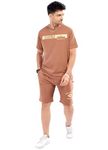 WEET Cotton T-Shirt and Shorts Set for Men,Night Wear for Men,Men's Pyjama Set (Brown, 3XL)