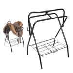 HOMESTEAD Portable Saddle Rack - Heavy Duty Saddle Stand for English & Western Saddles, Durable Folding Stand with Bridle Hook & Storage, Ideal for Tack Room & Travel