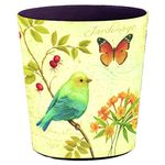 Lingxuinfo Retro Style Small Trash Can Wastebasket, Decorative Trash Can Waste Paper Basket Waste Container Bin for Bathroom, Bedroom, Office and More, 10L Capacity (Sparrow Butterfly)