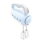 Smeg HMF01PBUK Hand Mixer with Turbo Function, 3 Attachments, LED Display, Retro 50's Style, 250W, Pastel Blue