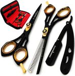 Saaqaans SQS-01 Professional Hairdressing Scissors Set for Men/Women/Hairdresser/Hair Salon/Barber Supplies + Thinning/Texture Hair Cutting Shear for Beautician + Straight Edge Razor in Beautiful Case