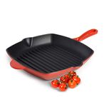 ProCook Square Cast Iron Griddle Pan (Red, 26cm) Induction Compatible, 25 Year Guarantee