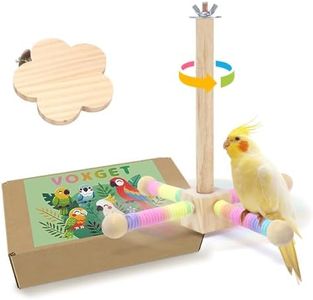 VOXGET Bird Perch Toy for Parakeets Cockatiel, 360° Rotating Interactive Toy with Small Platform for Parrots Budgie Conures Play Exercise Stand, Enrichment Wooden Bird Cage Accessories -Flower