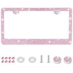 Amiss Bling License Plate Frame for Women, 1Pack Rhinestone Handcrafted Crystal Premium Stainless Steel, Stainless Steel Car Accessories with Diamond Sparkle Glitter Caps (Pink)