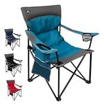 LANMOUNTAIN Oversized Folding Camping Chair,Heavy Duty Padded Portable Lawn Chair w/Extra Large Cup Holder,Side Pocket for Adults Outdoor Sports Hiking Beach Garden Picnic,Blue