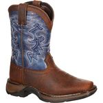 Durango Western Boot Boys 8" Cowboy Heel Square Toe Brown Blue, DWBT052 3M