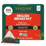 VAHDAM, Organic English Breakfast Black Tea Bags (100 Count) High Caffeine | Strong, Robust & Flavoury | Pyramid Tea Bags | Full Bodied Black Tea Leaves