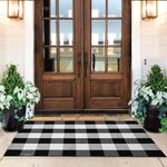 KaHouen Cotton Buffalo Check Rug 27.5 x 43 Inches, Buffalo Plaid Rug, Washable Hand-Woven Outdoor Checkered Rugs for Layered Door Mats/Kitchen/Farmhous (Christmas Porch Decor Mat)