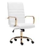 BTEXPERT Ergonomic White Faux Leather Adjustable Home Office Arm Chair Golden Finish, 23.5D x 22W x 42.5H