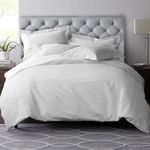 Pizuna Pure Combed Cotton Double Duvet Cover Set White, 600 Thread Count 100% Long Staple Cotton Duvet Cover Double 200x200cm, Sateen Quilt Cover with Button Closure (Duvet Cover Double)