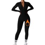 Mayround Women's Ribbed Jumpsuit Long Sleeve High Neck with Half Zip Up Bodycon Ski Thermal Sets Sports Bodysuit Bodycon Yoga Sexy Bodycon Basic Plain Casual Streetwear