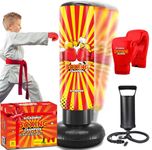 Inflatable Boxing Toy for Boys Age 4-8-12, Standing Kick Dummy, Karate Taekwondo Equipment, Fun Active Game, Birthday Party for Kids, Durable Punch Box Set