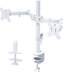 BONTEC Dual Monitor Mount for 13-32 inch LCD LED PC Screens, Ergonomic Dual Monitor Stand for Desks, Height Adjustable Dual Monitor Arm Bracket Tilt 90° Swivel 180° Rotate 360°, VESA 75/100mm (White)