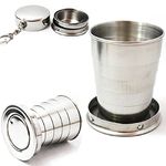 SILENCIO Folding Stainless Steel Water Glass for Picnic Outdoor/Indoor, Water Tumbler Cup with Keychain for Lassi Lemonade Juice Milk Cold Drinks Beverage Drinking Tumbler (75ml)