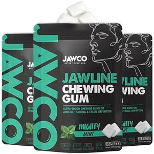 JAWCO Ultra-tough Jawline Chewing Gum | Get a Stronger, Squarer Jawline | Jaw Training Hard Gum | Chisel, Sculpt, Tone your Jaw | 15X Hardness | Facial Fitness Mewing Gum | Mighty Mint (6-Pack)
