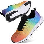 WYSBAOSHU Women's Breathable Running Sneakers Ladies Running Shoes Lightweight Sport Tennis Athletic Gym Shoes Casual Lace Up Trainers Rainbow Colors 6 US