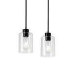 Black Pendant Lights Kitchen Island,Modern Farmhouse Glass Pendant Light,Light Fixture Kitchen Pendant Mini Hanging Light Fixture for Sink (2 Pack Black Rod)