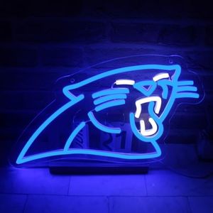 Fushdodo Panthers Football Neon Sign for Wall Decor Dimmable Sports Led Neon Light Sign for Man Cave Pub Football Fans Game Room Teens Boys Room Kid Gift Party Art Wall Décor （Blue+White）