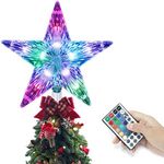 Christmas Tree Topper, KBG LED 20 Light Modes Color Changing 9" Christmas Tree Topper Star Lighted, Remote Controller Multicolor LED Christmas Star USB Powered for Xmas Holiday Party Gift Décor