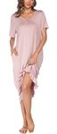 Vlazom Women's Long Nightgown V Neck Sleep Shirt Nightdress Jersey Nightshirt for Loungwear Sleepwear, A-Rose Pink, M