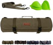 Baobab County Chef Knife Roll Bag - Premium 12oz Waxed Canvas Chef Knife Case, 11 Slots - Ideal Chef's Knife Bag for Carving Knives, Cleaver, Chef Tools & Utensils - Army Green - Oven Mitts Included