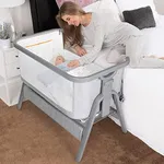 Beberoad Love Baby Bassinet Beside Sleeper for Baby Lightweight Portable 6 Heights Adjustable Beside Crib Baby Bed Cradle for Newborns Infants with Mattress Wheels Storage Basket Travel Bag Light Grey