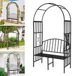 Garden Arch with Bench Heavy Duty (Holds 250kg-660lbs) | Metal Garden Arch Arbor Archway Trellis for Climbing Plant & Two People Seat Bench | Indoor Outdoor Wedding Lawn Backyard Decor 81*45.3*20 in