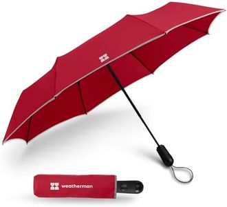 Weatherman Umbrella - Premium Small Compact Mini Umbrella for Travel - Windproof Umbrella Resists Up to 45 MPH Winds - Travel Umbrellas for Rain, Wind, Purse, Pocket, Backpack, Car - Portable Travel Umbrella Easy Auto Open Close w/ Strong Fiberglass Frame (Red)