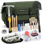 MYSTERYSTONE 23 Pieces Rock Hammer Kit for Rock Hounding, Complete Great Bundle including Steel Rock Pick Hammer,3-Pieces Heavy Duty Chisel Set,Updated Mussette Bag and Many More