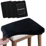 SINOSSO Vanity Stool Covers Set of 4, Super Soft Velvet Stretch Washable Saddle Bar Stool Slipcover Bench Seat Protector, (Rectangle, Black, 4 Counts)