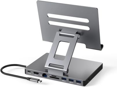 iPad Pro USB C Hub Stand, 9-in-1 Adapter for iPad Pro M4 M2 13 12.9 11 Inch Docking Station Foldable with 4K 60Hz HDMI, RJ45 Gigabit Ethernet, SD/TF Card Reader, 3 USB 3.0, 3.5 mm Audio, iPad Air
