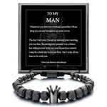 Qyalie To My Man Bracelet- Straighten Your Crown for Boyfriend Husband, Adjustable Bead Men's Stainless Crown Anniversary Christmas Gifts, Medium, Stainless Steel, no gemstone