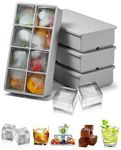 DHONI Silicone Jumbo Ice Moulds with Removeable Lids, Perfect for Drinks, Ice Tray, Silicone Ice Tray, Ice Mould for Cocktail,Easy demoulding Square ice Cube Tray Mold.(Pack of 4 Grey Colour).