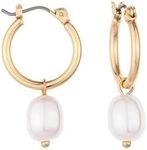 Ettika Pearl Earrings. Huggie, Hoop Earrings, Gold Pearl Earrings, 2-in-1 Gold Tone Plated with Removable Charm.