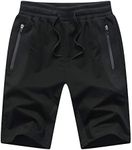 Tansozer Mens Shorts Sport Gym Shorts Running Jogger Jogging Shorts Elasticated Waist Summer Sweat Casual Cotton Training Shorts with Zip Pockets Black M