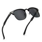 SUNGAIT Classic Half Frame Retro Sunglasses with Polarized Lens, Black Metal Frame Gray Lens, Free Size