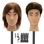 Barber Mannequin Head Male, Mannequin Head Human Hair for Practicing Haircut, Cosmetology Mannequin Head with 100% Human Hair