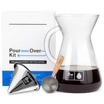 Barista Warrior Pour Over Coffee Maker Set - Pour Over Kit Includes Large Glass Carafe and Reusable Dripper Coffee Filter and Coffee Scoop - 8 Cup Drip Coffee Brewer (34oz | 1000ml)