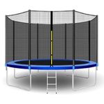 REZNOR 12 Feet Trampoline with Enclosure Safety Net & Jumping Pad for Children Kids & Adults Indoor/Outdoor Backyard Fitness Exercise Recreational Trampolines