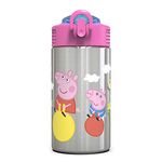 Zak Designs Peppa Pig 15.5oz Stainless Steel Kids Water Bottle with Flip-up Straw Spout - BPA Free Durable Design,SS, Peppa Pig , Single Wall,1 Count (Pack of 1)