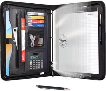 Eshow Portfolio Organizer - 3 Ring Binder with Zipper, Vegan Leather Business Padfolio Folder with Notepad Includes 10 Clear Sheet Protectors for Documents Files for Men Women