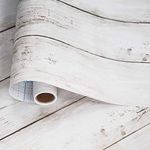 White Wood Contact 17.71 inches X 118 inches Paper Peel and Stick Wallpaper Removable Decorative Wood Plank Wallpaper Self-Adhesive Vinyl Film for Home