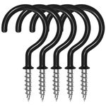 XFentech 36 Pcs Cup Hooks Screw - 1-1/4 Inch Metal Ceiling Hooks with PVC Plastic Vinyl Coating Black Screw in Hooks for Hanging Plants, Cups, Lights, Kitchen Utensils