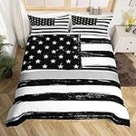 American Flag Duvet Cover United States Flag Bedding Set for Kids Boys Girls Teens Black White and Grey Comforter Cover Independence Day 3Pcs Zipper Double Size