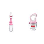 Fisher-Price Squeezy Silicone Food Feeder, Pink, 125ml and Fisher-Price Ultra Care Food Nibbler with Extra Mesh (Pink)