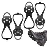 2 Pairs Ice Snow Grippers for Boots and Shoes, Ice Snow Grips, Traction Cleats Crampons for Hiking Boots Shoes, Anti Slip Snow Spikes Over Shoe Boot Ice Grippers with 5 Studs for Hiking Climbing